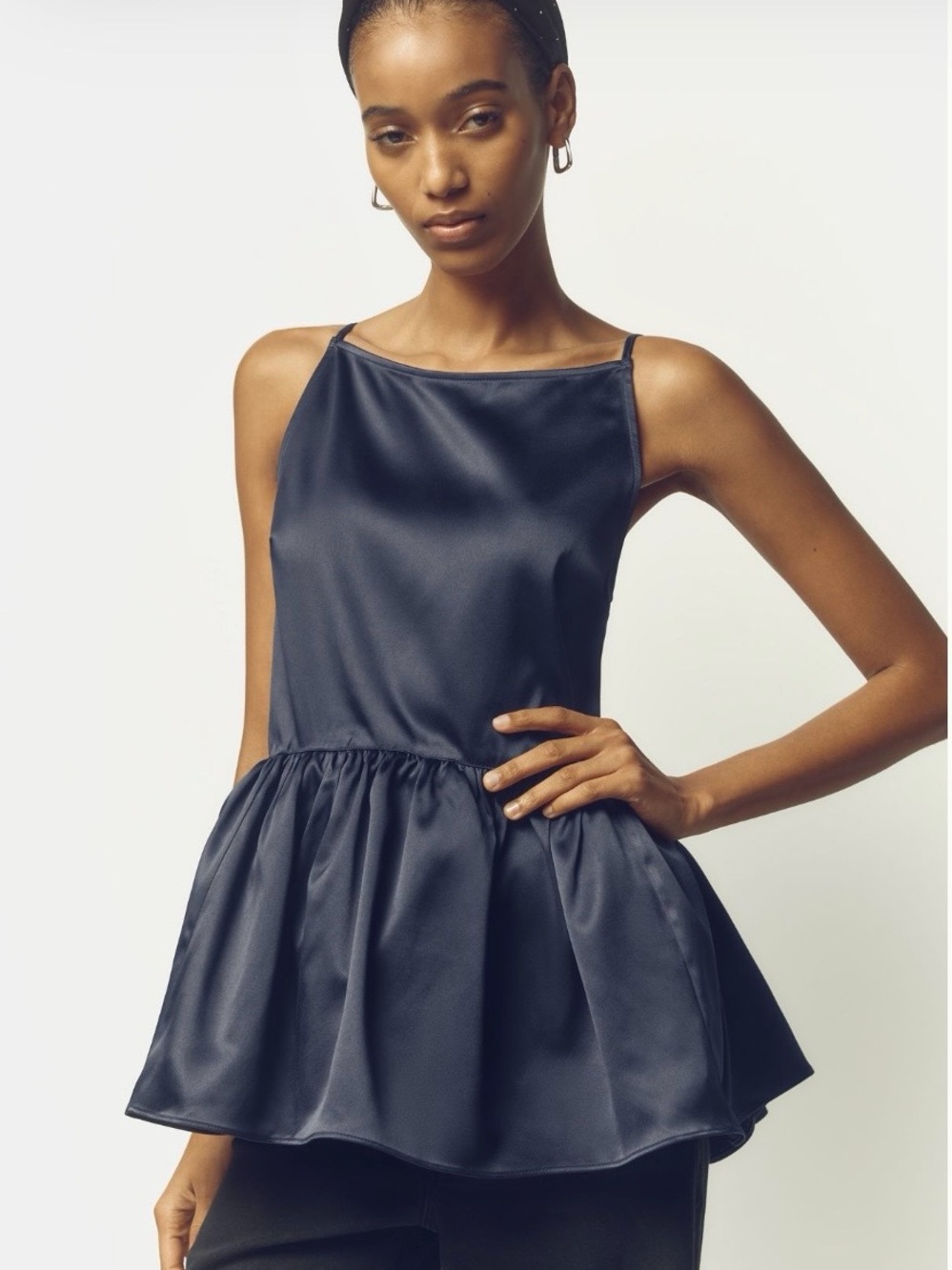 Anthropologie Navy Satin Peplum Cami top NWT (matching pants also available)